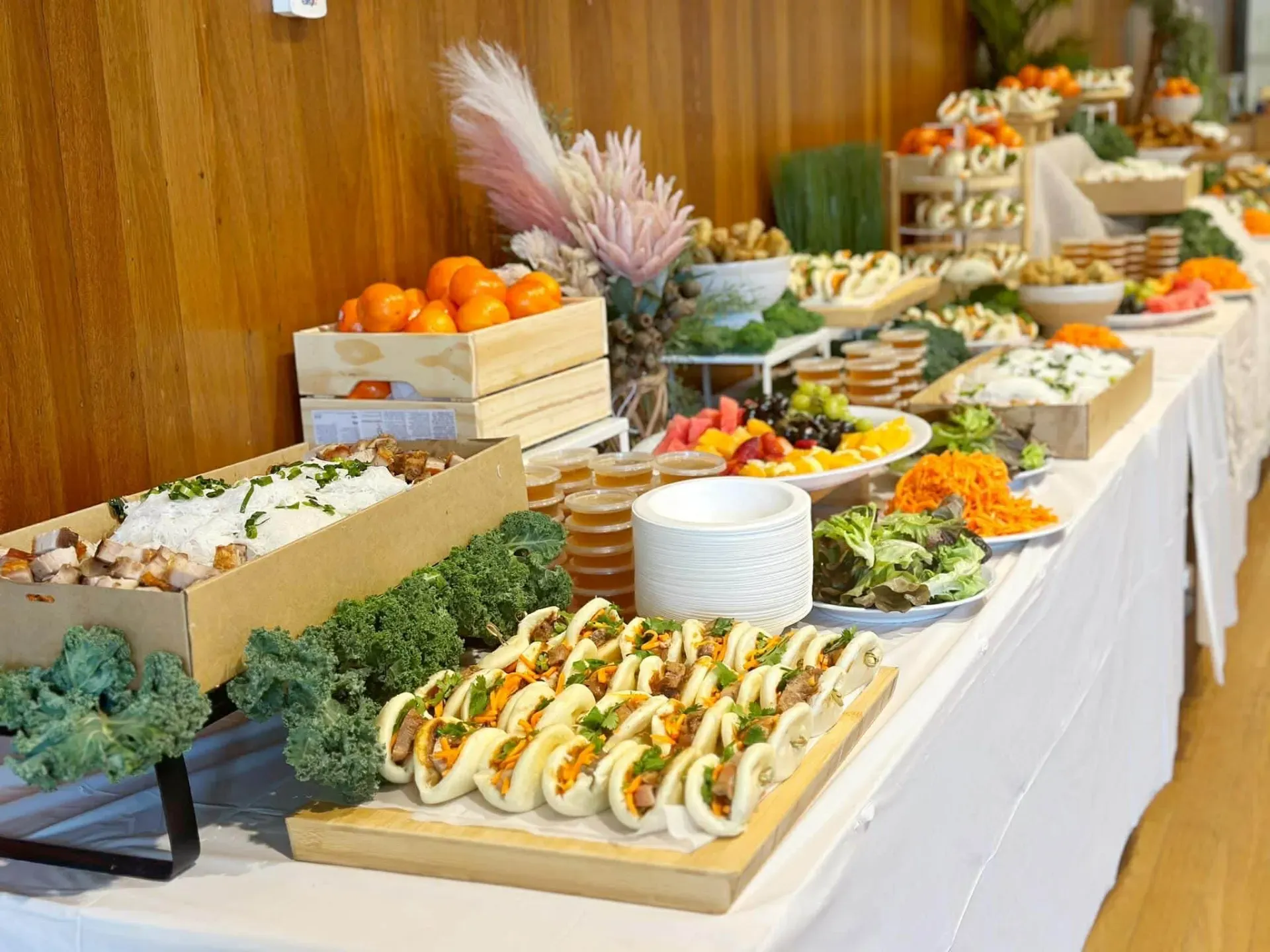 Fresh Vietnamese catering platters ready for guests